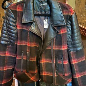 Express leather and flannel Biker jacket